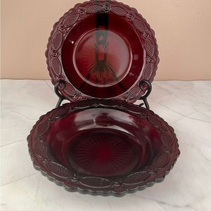 Vintage Avon 1876 Cape Cod Ruby Red 7" Soup/Cereal Bowl. Set of 2